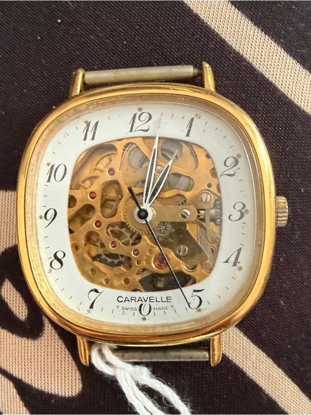 Caravelle (Bulova) Skeleton See Through Dial in Rounded Square Case, Manual